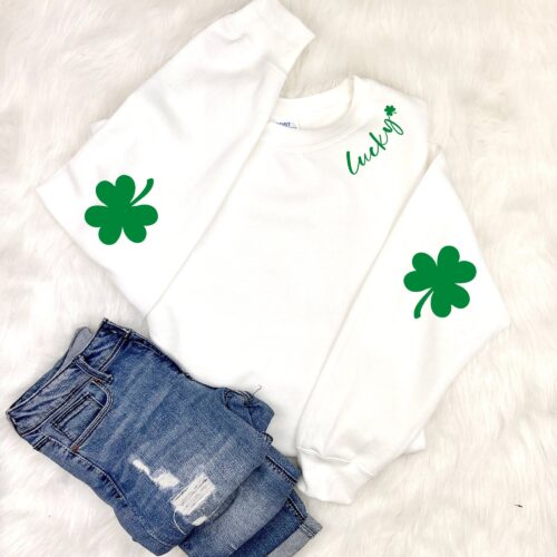 St. Patricks Day Lucky Shamrock Elbow Patch Teacher Irish Sweatshirt image 0