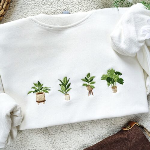 Embroidered Green Potted Plant Gardening Indoor Nature Lover Sweatshirt image 0