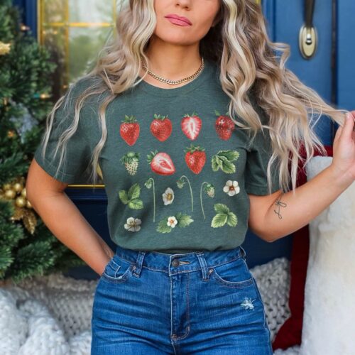 Cottagecore Strawberry Garden Aesthetic Botanical Shirt image 0