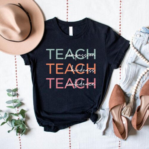 Cute Teach Compassion Kindness Confidence Team Group School Shirt image 0