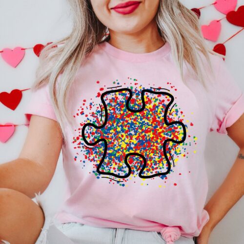 Splash Autism Awareness Puzzle Piece Mom Teacher Love Shirt image 0