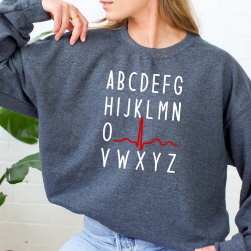 EKG Alphabet Funny Nurse Heartbeat PQRST School Sweatshirt image 0