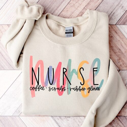 Nurse Coffee Scrubs Rubber Gloves Life Definition School Sweatshirt image 0