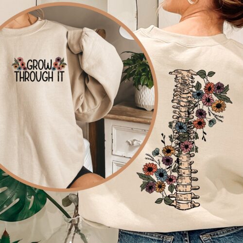 Grow Through It Motivational Mental Health Skeleton Plant Lady Sweatshirt image 0