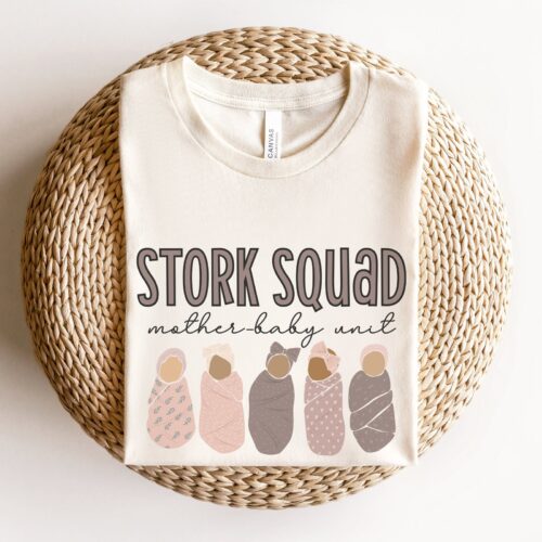 Stork Squad Mother-Baby Unit MBU Crew Postpartum Nurse OB RN Shirt image 0