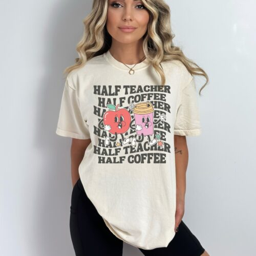 Retro Half Coffee Half Teacher Fuel Heart Cute Shirt image 0