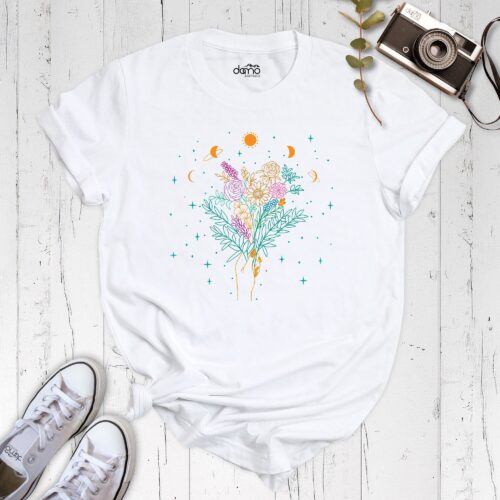 Cottagecore Wildflower Planet Floral Moon And Stars Art Plant Lover Shirt image 0