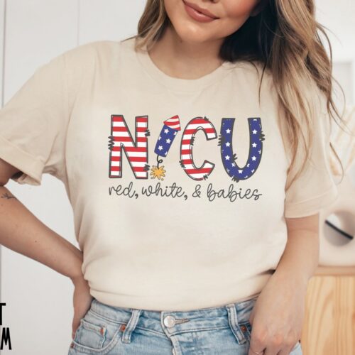 4th of July NICU Nurse Patriotic Neonatal Intensive Care Unit Hospital Party Shirt image 0