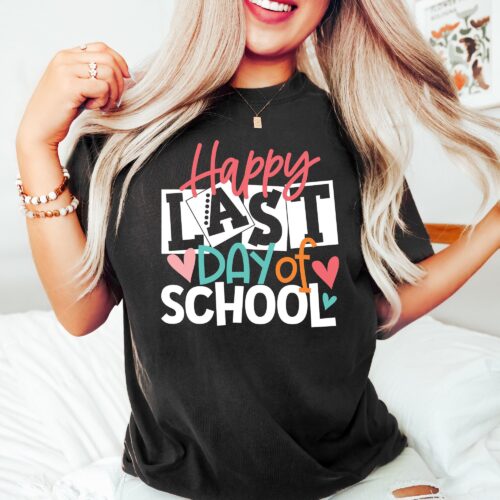 Retro Last Day Of School Funny Teacher End Heart Shirt image 0