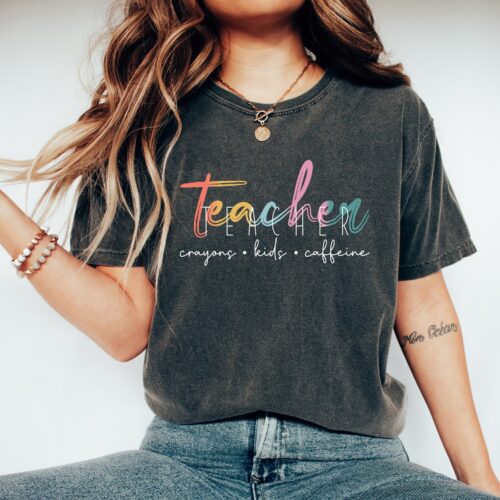 Teacher Crayons Back To School Kindergarten Elementary New Shirt image 0