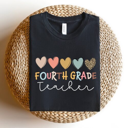 Fourth Grade Teacher Back To School Heart Cute Funny Shirt image 0