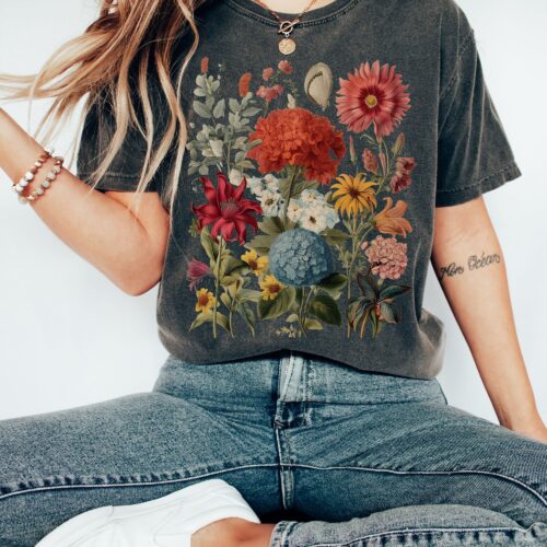 Boho Wildflowers Cottagecore Whimsigoth Plant Lover Floral Women Shirt image 0