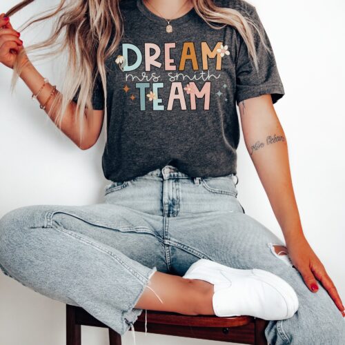 Custom Teacher Dream Team Elementary Name Personalized Squad Crew Shirt image 0