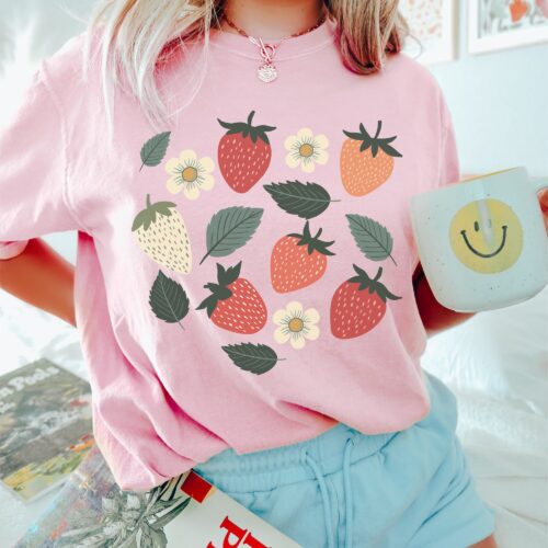 Strawberry Cottagecore Summer Aesthetic Gardening Shirt image 0