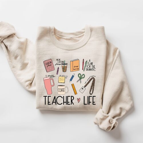 Teacher Life Cute Supplies Back To School Appreciation Team Sweatshirt image 0