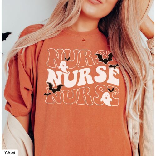 Retro Halloween Nurse Trendy Fall Appreciation Cute Shirt image 0