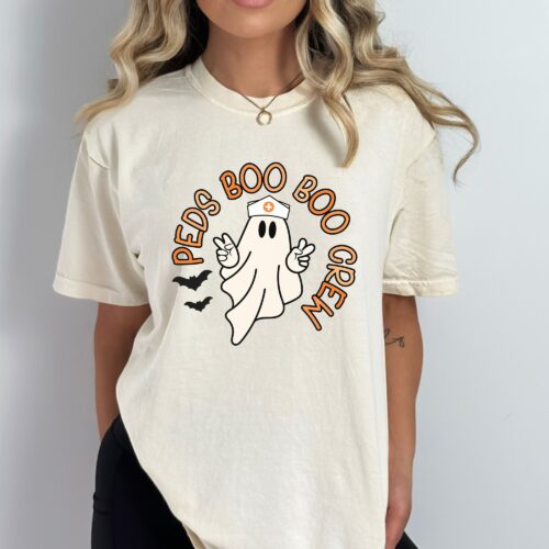 PEDS Halloween Shirt Pediatric Nurse Boo Crew Nurse Ghost T-shirt image 0