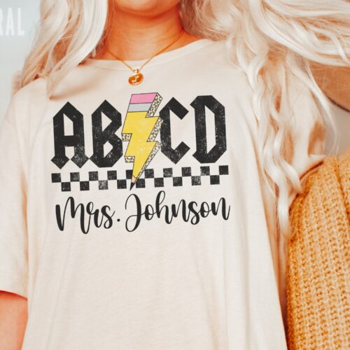 Retro Custom ABCD Teacher Name Back to School Appreciation Cute Shirt image 1