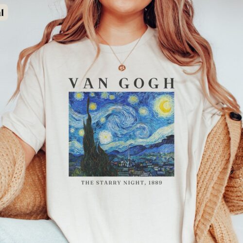 Van Gogh Art The Starry Night Famous Painting Teacher Aesthetic Shirt image 0