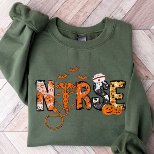 Halloween Spooky Nurse Party Pumpkin Ghost Cute Sweatshirt image 0