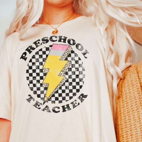 Retro Preschool Teacher Back to school Appreciation Checkered Shirt image 1