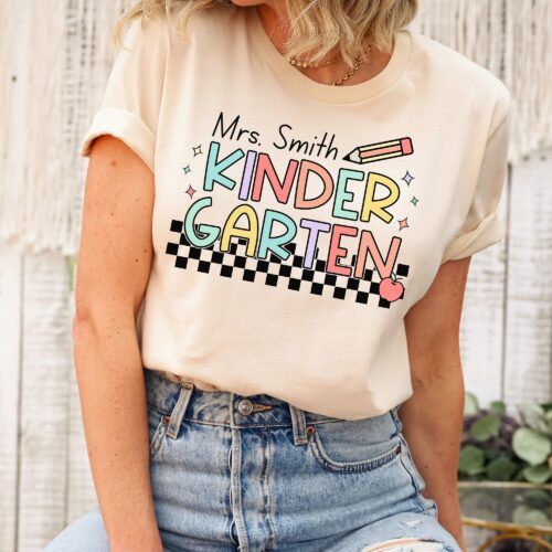 Custom Kindergarten Teacher Personalized Name Back to School Group Shirt image 0