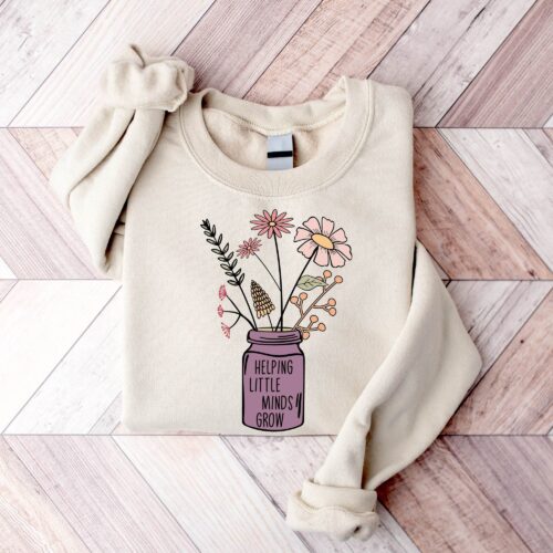 Cute Teacher Helping Little Minds Grow Shirt Sped Flower Back To School Sweatshirt image 0