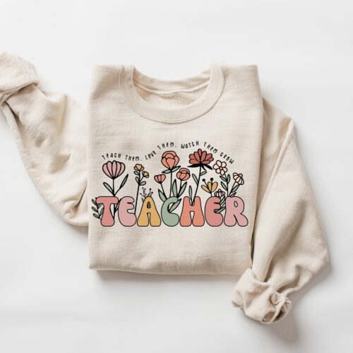 Boho Floral Teacher Back to School First Day Sweatshirt image 0