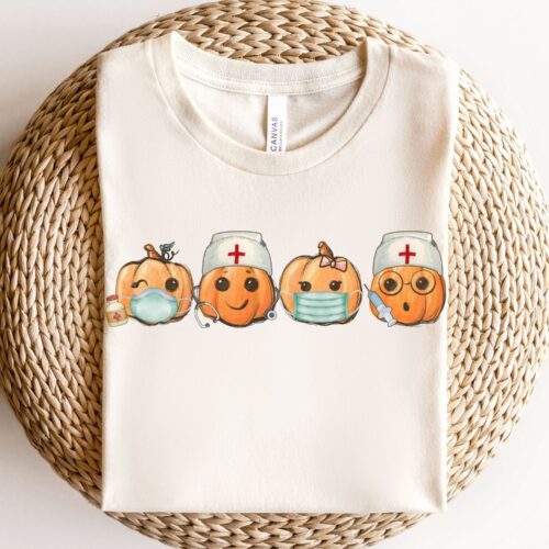 Cute Nurse Halloween Fall Spooky Team Healthcare Pumpkin NICU PEDS ER RN CNA Shirt image 0