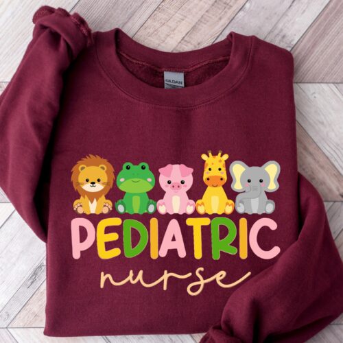 Pediatrics Nurse Animal PEDS Cute Fuuny Sweatshirt image 0