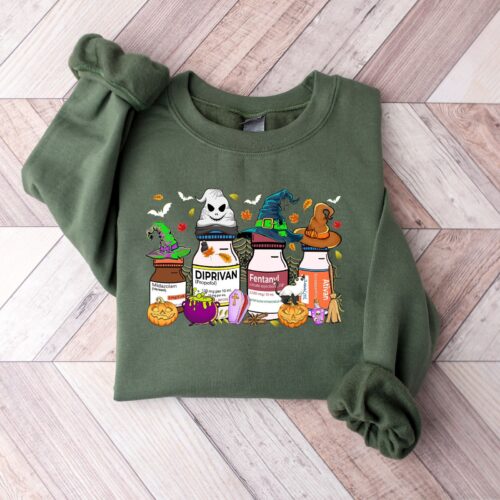 Happy Halloween ER Nurse ICU Spooky Pharmacology Fall Nurse Sweatshirt image 0