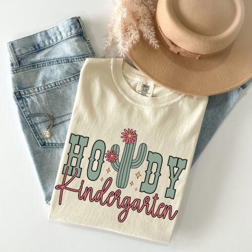 Howdy Kindergarten Teacher Rodeo Kindergarten Team Western Cowgirl Shirt image 0