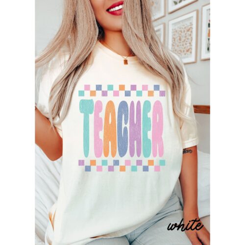 Retro Teacher Life Appreciation Checkered Trendy Shirt image 0