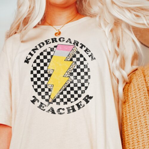 Retro Kindergarten Teacher Crew Back To School Appreciation Checkered Shirt image 1