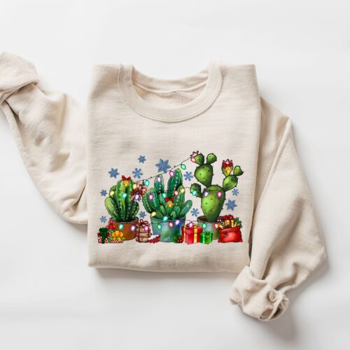 Christmas Cactus Festive Plant Mom Plant Lights Sweatshirt image 0