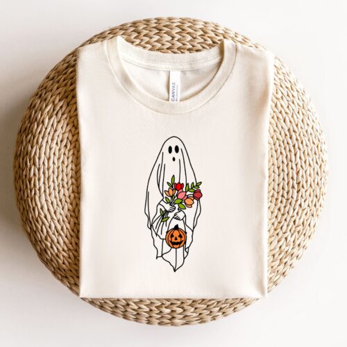 Floral Ghost Halloween Teacher Boo Pumpkin Mom Shirt image 0