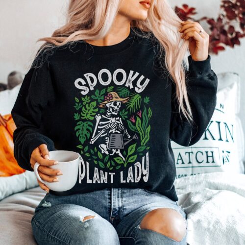 Spooky Plant Lady Halloween Skeleton Crazy Mom Lover Sweatshirt image 0