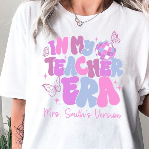 Retro In My Cool Teacher Era Custom Name Back To School Appreciation Shirt image 1