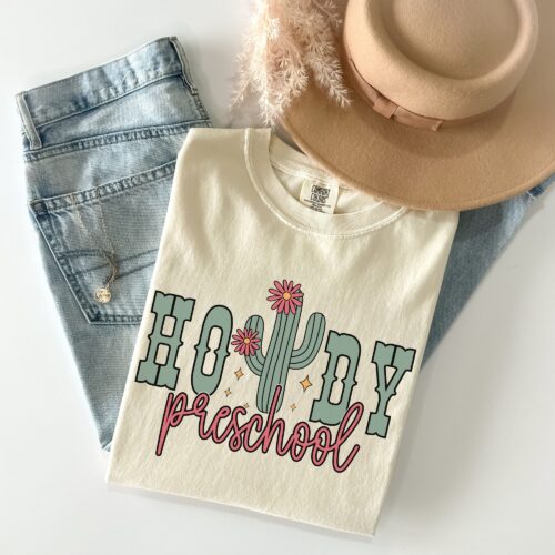 Howdy Preschool Teacher Shirt Comfort Color Rodeo Pre-K Teacher T-Shirt image 0