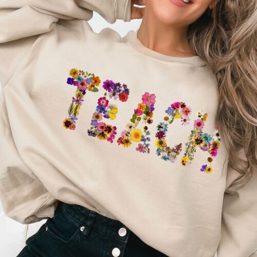 Flowers Teach Floral Cute Back To School Appreciation Sweatshirt image 0