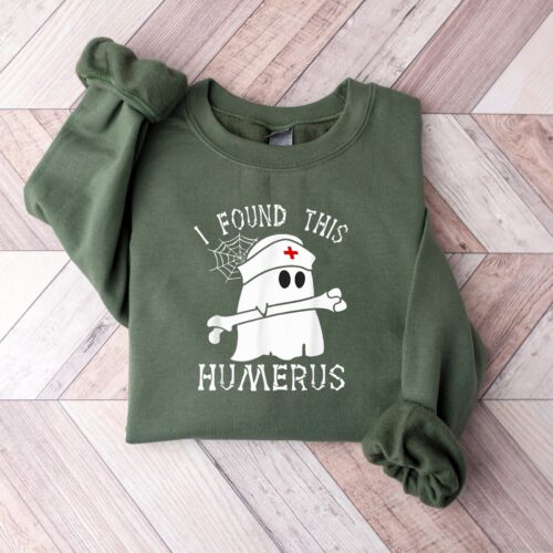 I Found This Humerus Nurses NICU School Halloween Spooky ER Sweatshirt image 0