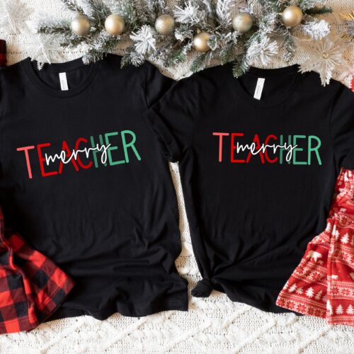 Santa's Favorite Teacher Christmas Merry Holiday Shirt image 0