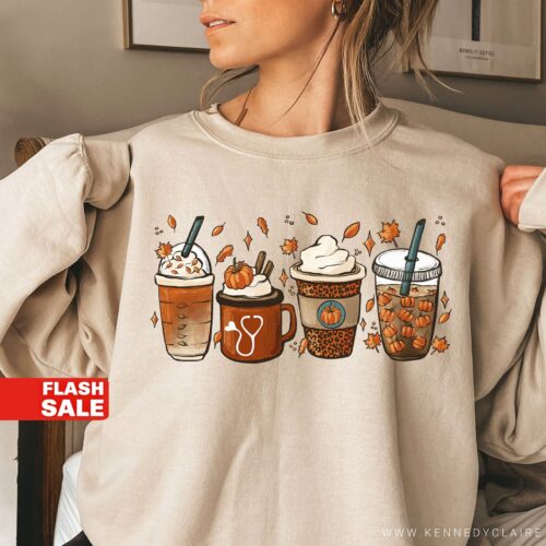 Fall Nurse Coffee Lover Drink Thanksgiving Sweatshirt image 0