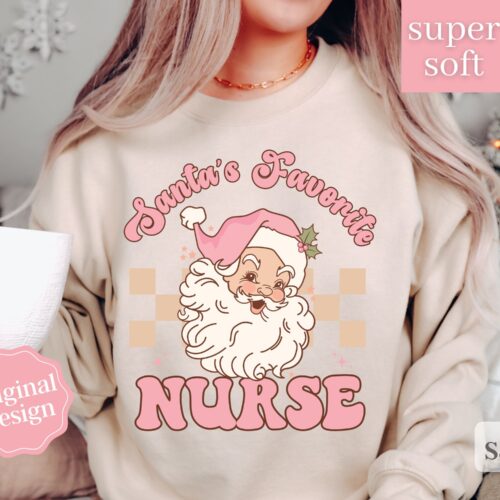 Santa's Favorite Nurse Christmas RN New Sweatshirt image 0