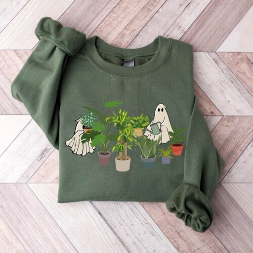 Cute Ghost Plant Lady Halloween Mom Lover Funny Fall Sweatshirt image 0