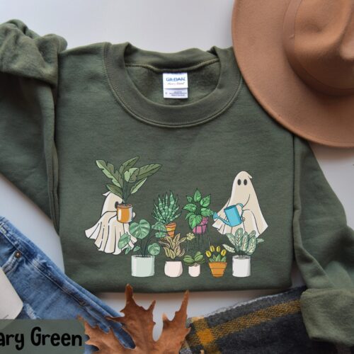 Ghost Plant Halloween Lady Lover Ghost Spooky Gardener Cute Sweatshirt image 0