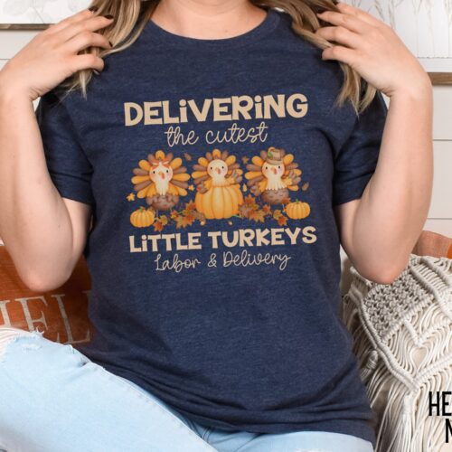 Labor and Delivery Nurse Thanksgiving Turkey Fall L&D Shirt image 0