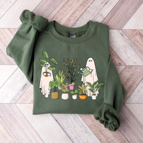 Funny Plant Ghost Halloween Lady Lover Spooky Gardener Sweatshirt image 0