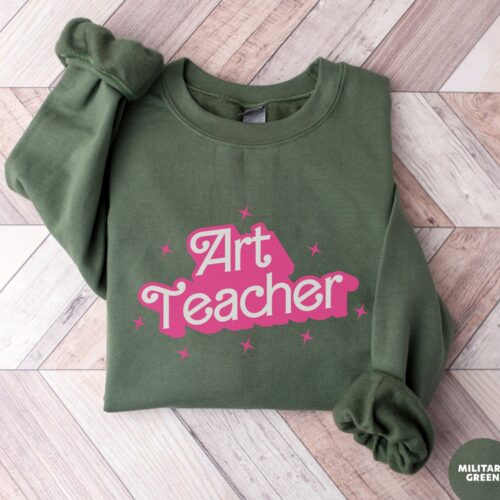 Art Teacher Girl B Funny Pink Women Squad Crew Appreciation Sweatshirt image 0