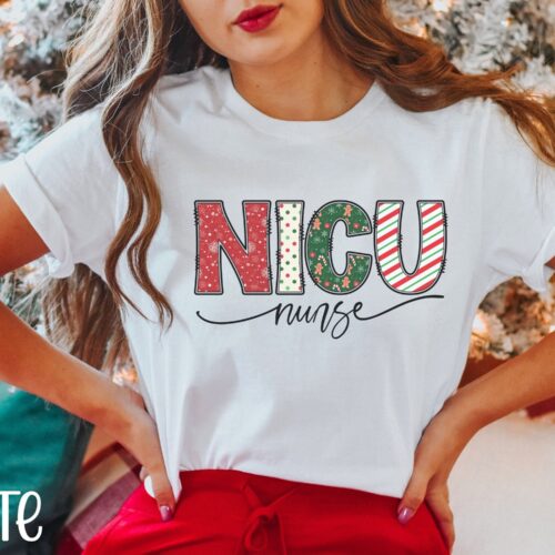 NICU Nurse Christmas Neonatal Intensive Care Unit Hospital Party Festive Student Shirt image 0